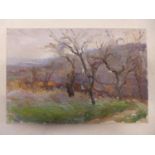 WITHDRAWN - An early 20th century French impressionistic oil on canvas of trees and red roof-tops,