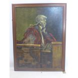 A large oil on panel of a Judge, indistinctly signed to lower right, framed, 120 x 90cm