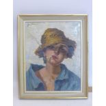 S. Toretti (Continental school), Portrait of a boy in a straw hat smoking a cigarette, oil on canvas