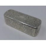 A Continental silver snuff box, with engraved C-scroll decoration on an engine turned ground and