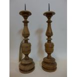 A pair of turned pricket candlesticks, H.38cm (2)