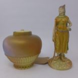A Worcester figure of a Classical lady, H.23cm, together with a Worcester ovoid vase and cover, H.