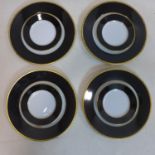 Legle Limoges black and gold porcelain collection: 4 large dinner plates dia: 26.5cm each with 4