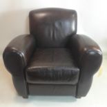 A French brown leather club armchair, H.88cm