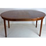 A 20th century Danish teak dining table with extra leaf, H.73 W.158 D.113cm
