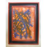 Attributed to Frank Avery Wilson, (b. 1905), A framed abstract oil on canvas in shades of blue and