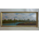 An oil on board of Salisbury Cathedral with river to foreground, signed 'Jason' to lower right, in