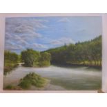 J. E. Secco, A large oil on canvas depicting a river with island and trees, signed lower left, 76