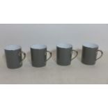 4 boxed, Legle Limoges, porcelain mugs in grey and platinum edging, H: 9.5cm each