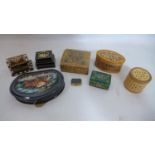 A collection of vintage hand-painted and inlaid jewellery/trinket boxes, to include 2 hand-painted