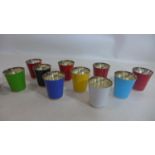 A set of 10 Zanetto textured silver plated and hand-enamelled beakers in various bright colours,