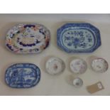 A collection of English, 19th century ceramics to include 2 large chargers, a blue and white