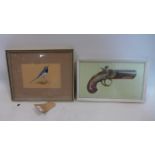 R. S. Day, A Deringer pistol, watercolour, signed lower right, 20 x 36cm, together with a
