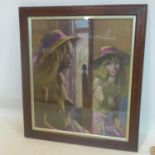 Mid to late 20th century school, A semi-nude lady looking in the mirror, oil on canvas laid down,