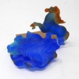 A Daum pate de verre glass horse dish, signed. H: 10cm, W: 15cm.