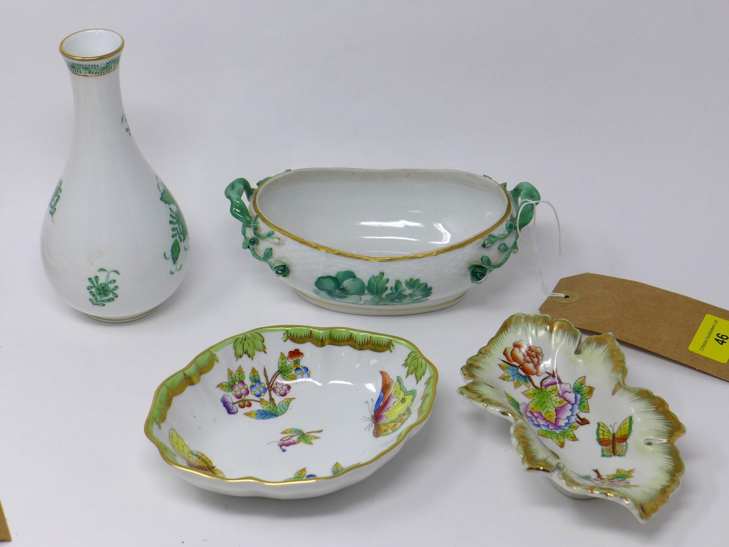 Three Herend porcelain dishes and a Herend vase