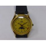 A vintage Breitling gold plated gentleman's wristwatch, yellow dial with alternating Arabic