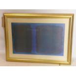 An abstract print in blue and green, in glazed giltwood frame, 37 x 60cm