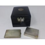 A vintage silver compact stamped 925, together with a white metal card case stamped with mark and