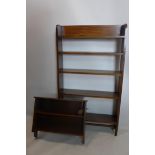 A mahogany open bookcase, H.133 W.76 D.18cm, together with a mahogany wall hanging bookself, H.50