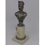 A silver plated bust of kosciuszko, raised on marble base, H.31cm