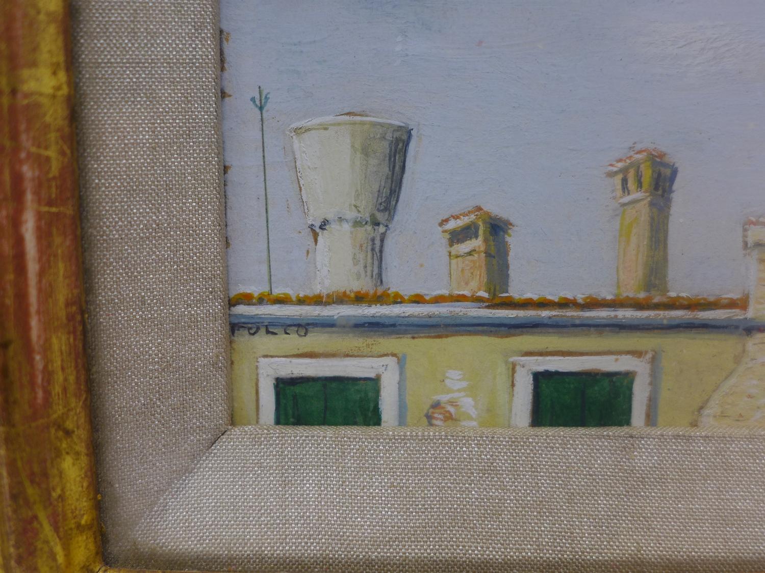 Mid 20th century school, 'Venetian Chimney Pots', oil, in glazed giltwood frame, signed 'Folio' to - Image 2 of 3