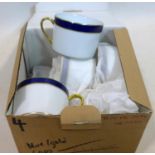 10 Legle Limoges porcelain cups in navy blue, white and gold