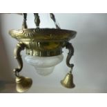 A 20th century brass and glass ceiling light