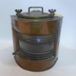 A vintage copper ships corner lantern by Meteorite, H.38 W.38 D.17cm