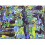 A. Lopez, Abstract study in blue, green and yellow, signed lower right, in gilt frame, 43 x 58cm