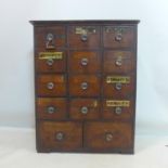 A Victorian mahogany apothecary chest of 14 drawers, H.82 W.66 D.28cm