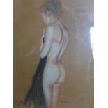 A pastel portrait of a nude lady, indistinctly signed, titled 'K. Maunder' and dated 95, in glazed