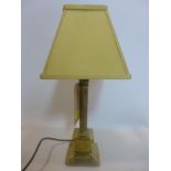 A brass Corinthian column table lamp with shade, H.45cm