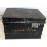 A document tin, marked Oswold Fitch, H.27 W.40 D.28cm