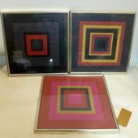 Three coloured paper collages of geometric arrangement, 30 x 30cm (3)