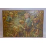 M. A. Webb, Children by a pond, oil on board, signed lower left, unframed, 51 x 76cm