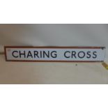 A vintage enamel street sign for Charing cross, 23 x 143cm