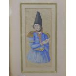 A 19th century Iranian portrait of a Qajar prince, watercolour and gilt painted, framed and