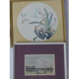 Two framed artworks to include a watercolour of a man and horse by lake circa 1851, 9 x 14cm and a