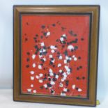A splattered paint abstract study in black and white on a red ground, oil, framed and glazed, 59 x