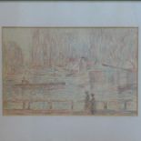 Charles Horwood (British 1907-1975), 'Riverside', pastel, in ornate giltwood frame, 15 x 22cm