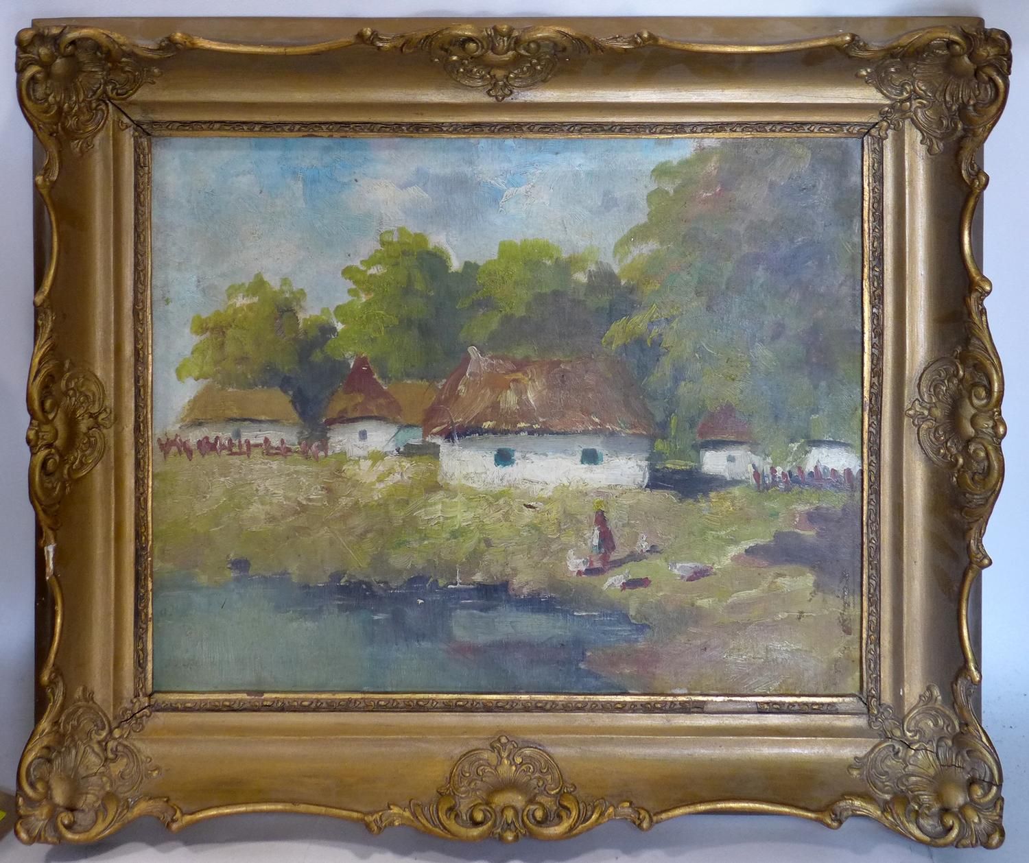 A 20th century impressionist study of a figure by a river bed, oil on canvas, signed and set in gilt - Image 2 of 2