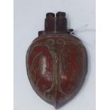 A late 19th/early 20th century Chinese red lacquered hardwood container, in the form of a heart,