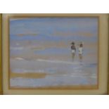 Buffie Johnson (American, 1912-2006), Two figures on a beach, watercolour, signed and dated 1945
