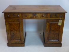 A Victorian burr walnut pedestal desk, H.80 W.112 D.59cm