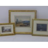Three 19th century gilt framed watercolours of scenic vistas, 8 x 11.5cm, 5 x 7.5cm, 4 x 7cm