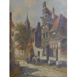 A 20th century oil on canvas, street scene, signed, 52 x 41cm