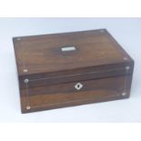 WITHDRAWN- A 19th century rosewood and mother of pearl inlaid box complete with key and