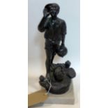 A 20th century spelter figure of a boy on marble base, H.37cm