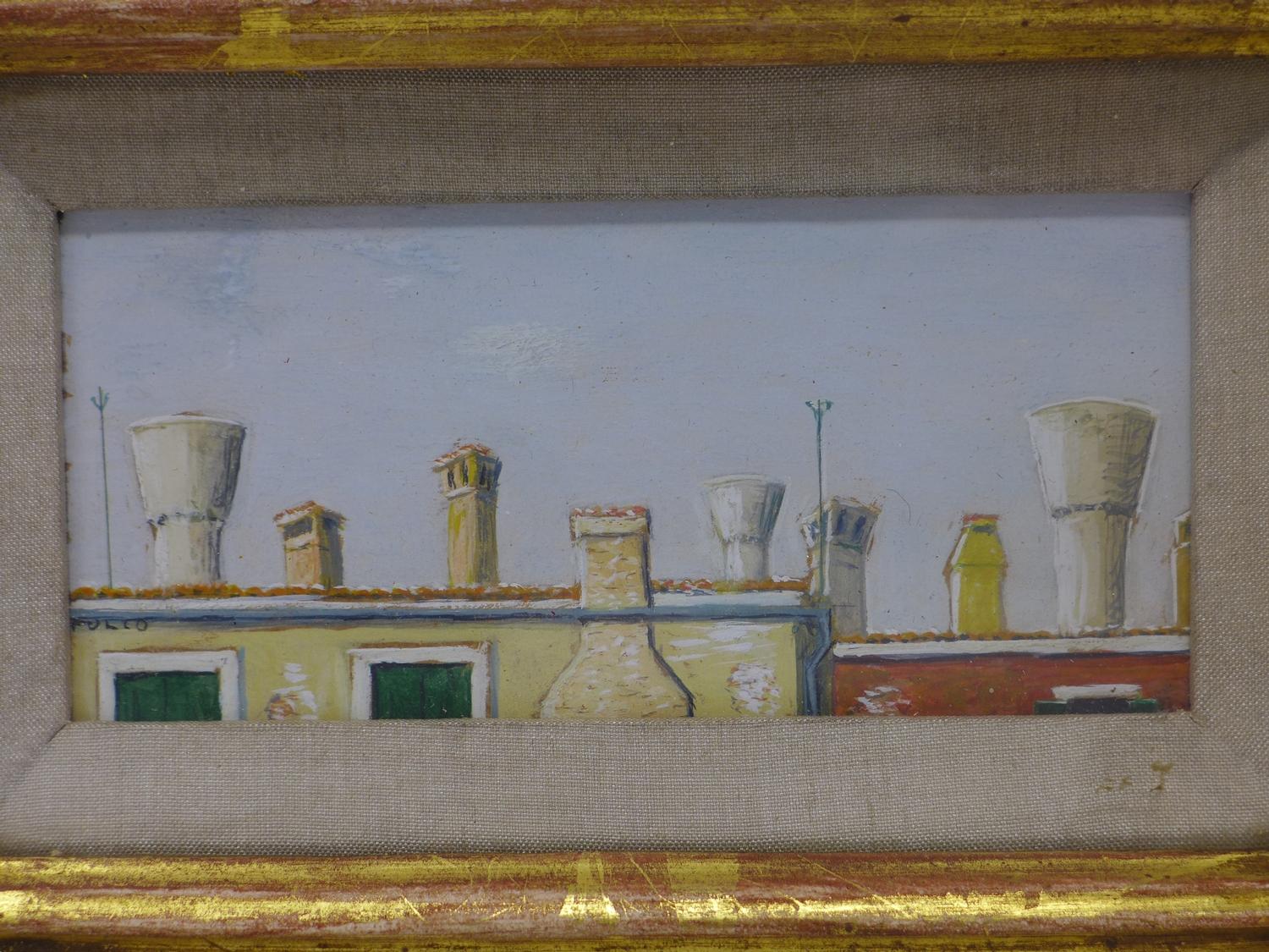 Mid 20th century school, 'Venetian Chimney Pots', oil, in glazed giltwood frame, signed 'Folio' to